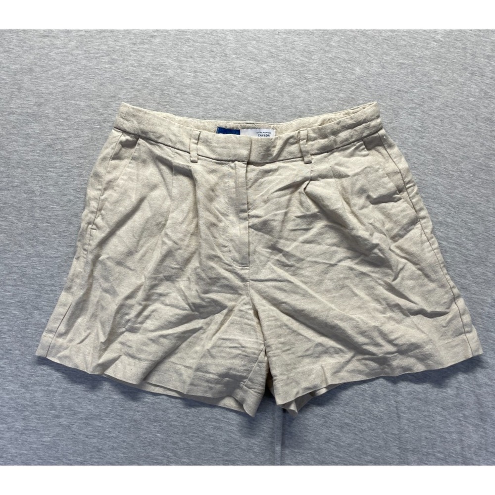 Old Navy Taylor Extra High Rise Adjustable Waist Shorts Women Medium Beige Linen